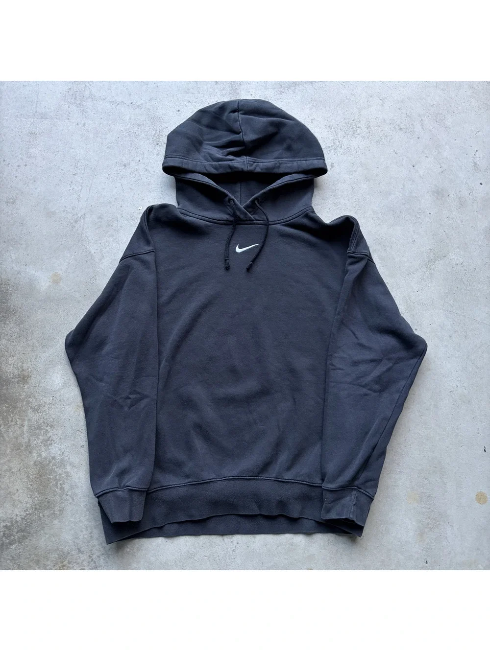 Nike Black Hoodie with White Swoosh Logo, Medium